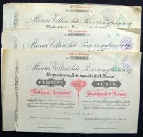 1922. "Mercur Váltóüzleti Részvénytársaság" részvénye 200K-ról (3x), magyar és német nyelven, szelvényekkel