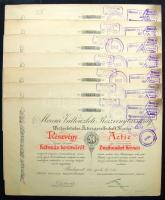 1911. "Mercur Váltóüzleti Részvénytársaság" részvénye 200K-ról (7x) egymásutáni sorszámokkal, magyar és német nyelven, szelvényekkel