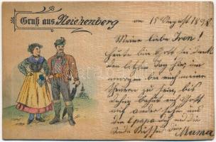 1898 Liberec, Reichenberg; Gruß aus... Wooden greeting card made out of tree bark