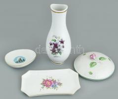 Vegyes porcelán tétel. 1 db Iparművészeti papagáj, kopott, ragasztott jelzett m: 17cm, 1 db papagáj ...