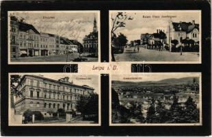 1915 Ceská Lípa, Böhmisch Leipa; Ringplatz, Kaiser Franz Josefstrasse, Gymnasium, Gesamtansicht / square, shops, high school, general view (wet corners)