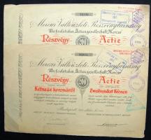 1913. "Mercur Váltóüzleti Részvénytársaság" részvénye 200K-ról (2x), magyar és német nyelven