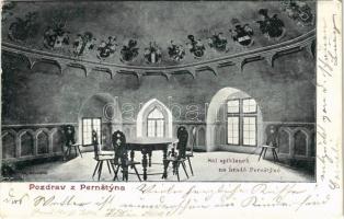1905 Nedvedice, Sál spiklencu na hrade Pernstyne / Pernstejn Castle, hall interior (EK)