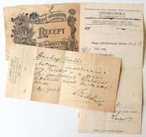 cca 1910 Kigyó utcai patika recept-borítékja (kis szakadással) 2 későbbi recepttel