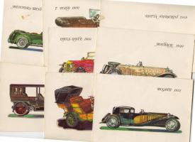 8 db régi autókat ábrázoló képeslap a 60-as évekből