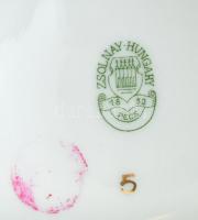 Zsolnay Pompadour mintás váza és tálka, kézzel festett, jelzett, apró kopásnyomokkal, m:18 cm, d: 12...