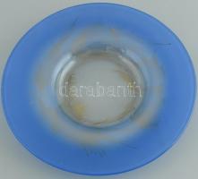Kék üveg tál, kopásnyomokkal, d: 25,5 cm