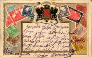 1911 Deutsche Reich / Set of German stamps, coat of arms. Philatelie-Ansichtskarte Ottmar Zieher Nr. 10. Art Nouveau, embossed litho (EK)