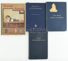 Vegyes könyvtétel, 3 db:   Wilhelm Lübke: Die Kunst der Barockzeit und des Rokoko. Vollständig neu bearbeitet von Max Semrau. Grundriss der Kunstgeschichte. IV. köt. Stuttgart, 1905., Paul Neff Verlag. Gazdag fekete-fehér képanyaggal, és néhány színes táblával illusztrált. Német nyelven. Kiadói aranyozott egészvászon-kötésben, kopott borítóval.;   Hermann Kaulbach: Bilderbuch. Berlin. é.n. Union. Német mesekönyv. Kiadói félvászon kötésben.;   2 db német orvosi könyv: Staehler, Werner: operative Cystoskopie. Leipzig, 1941. Georg Thieme; E Joseph: Kystoskopische Technik. Berlin, 1923. Springer. Kiadói egészvászon kötésben.;