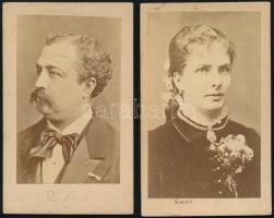 cca 1890 Színészportrék, 2 db keményhátú fotó, 10,5×6,5 cm