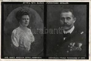 Ihre Hoheit Herzogin Sophie v. Hohenberg, Erzherzog Franz Ferdinand d'Este. Am 28/VI. 1914. durch Mörderhand gefallen / Ferenc Ferdinánd trónörökös és Hohenberg Zsófia hercegnő gyászlapja / Archduke Franz Ferdinand of Austria, Sophie, Duchess of Hohenberg. obituary card (EK)