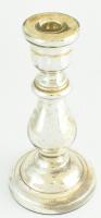 Ezüst színű üveg gyertyatartó, kopott, m: 18 cm