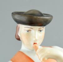 Zsolnay furulyázó juhász, kézzel festett, jelzett, hibátlan, m: 26 cm