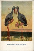 Intensive Arbeit ist jetzt erste Pflicht! / Children art postcard, storks with babies. M. M. Nr. 1241. (fl)