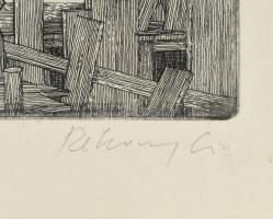 Rékassy Csaba (1937-1989): Szeged - készülődés a szabadtéri játékokra, rézkarc-papír, jelzett, keret...