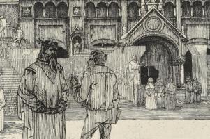 Rékassy Csaba (1937-1989): Szeged - készülődés a szabadtéri játékokra, rézkarc-papír, jelzett, keret...