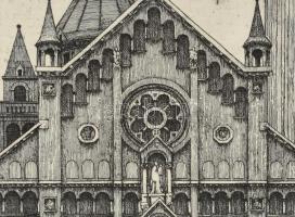 Rékassy Csaba (1937-1989): Szeged - készülődés a szabadtéri játékokra, rézkarc-papír, jelzett, keret...