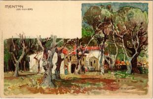 Menton, Les Oliviers / olive trees. Carte Postale Artistique de Velten No. 473. Wolfrum & Hauptmann litho s: Manuel Wielandt