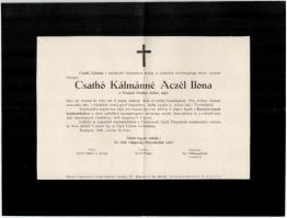 1940 Csathó Kálmánné Aczél Ilona (1884-1971) színésznő gyászjelentése