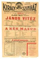 1919 Király Színház - János vitéz 600. előadása Fedák Sárival, plakát, szakadt, 45,5×31 cm