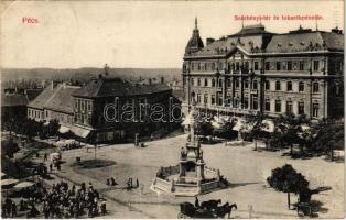 1914 Pécs, Széchenyi tér, Takarékpénztár, piac, üzletek (EB)