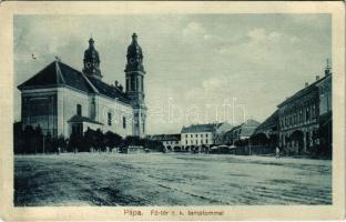1917 Pápa, Fő tér, Római katolikus templom, piac (EK)