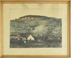 Konecsni Zsizsi (1911-2000): Badacsony. Rézkarc, papír, jelzett, üvegezett fa keretben, 38x29 cm