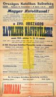 1925 Országos Katolikus Nagygyűlés nagy méretű plakátja, szakadásokkal, 110x66 cm