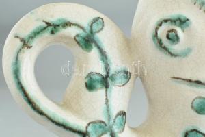 Gorka Géza (1894-1971): Habános figurális halas gyertyatartó. Cserép, csontszínű, repesztett (ún. Bi...