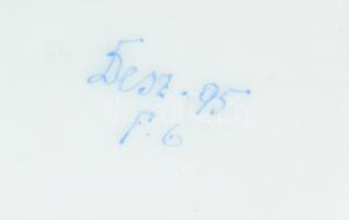 Óherendi sültes tál, kézzel festett porcelán, jelzett, kopott, 38,5x25,5cm