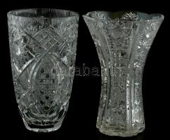 2 db gazdagon csiszolt ólomkristály váza, kopott, m: 20 cm