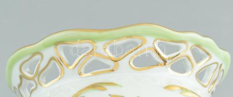 Herendi Viktória mintás áttört porcelán kaspó, kézzel festett, jelzett, kopásnyomokkal, m: 8,5 cm