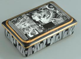 Hollóházi, Szász Endre, 4 db porcelán. Váza m: 20 cm, tálka d: 8 és 15,5cm, bonbonniere 13x9cm. Apró...