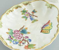 Herendi Viktória madaras kínáló, kézzel festett, jelzett, kopott, restaurált, 34x13x14cm