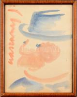Vaszary J jelzéssel: Kalapos portré. Akvarell, papír. Üvegezett fa keretben, 32x24 cm