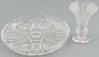 2 db kristály, váza és tál, kopásnyomokkal, m: 13,5cm, d: 25 cm