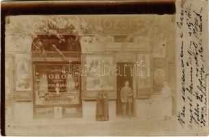 1904 Budapest VI. Hermann József vegyeskereskedése, üzlet, nyilvános telefonállomás, saját töltésű Dietzl borok, borbély és fodrász. Andrássy út 28. photo (EB)