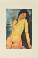 Amedeo Modigliani (1884-1920). Akt. Ofszett, litográfiáról. sorszámozott 21/50. Jelzett a nyomaton Georges Israel Editeur Paris szárazpecséttel Erica de Jong Galeria New York. 51,2x78,2 cm Tanusítvánnyal / ofset-litho. Signed, numbered, with dry seal. WIth attest