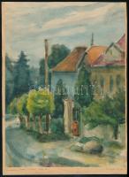 Takács Imre (?-): Templom utca, 1954. Akvarell, papír, jelzett, papírra kasírozva. 26,5x19,5 cm