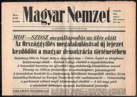 1990 Magyar Nemzet LIII. évf. 102. sz., 1990. máj. 3., a címlapon az új Országgyűlés megalakulásának hírével, 16 p.