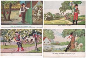 30 db RÉGI magyar nótás folklór művészlap sok Bernáth szignóval / 30 pre-1945 Hungarian folklore art postcards, folk songs, many signed by Bernáth