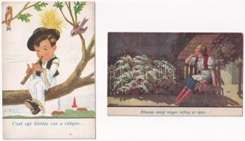 30 db RÉGI magyar nótás folklór művészlap sok Bernáth szignóval / 30 pre-1945 Hungarian folklore art...