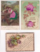 6 db RÉGI (1905 előtti) motívum képeslap: rátétes és dombornyomott litho üdvözlőlap / 6 pre-1905 motive postcards: Emb. litho greeting cards