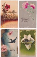 10 db RÉGI motívum képeslap: litho üdvözlőlapok szecessziós kerettel, dombornyomott is / 10 pre-1945 motive postcards: mainly Art Nouveau Emb. litho greeting cards