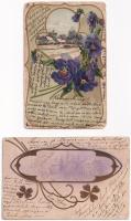 10 db RÉGI motívum képeslap: litho üdvözlőlapok szecessziós kerettel, dombornyomott is / 10 pre-1945...
