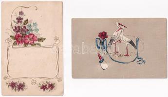 10 db RÉGI motívum képeslap: litho üdvözlőlapok szecessziós kerettel, dombornyomott is / 10 pre-1945...