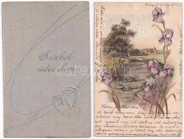 10 db RÉGI motívum képeslap: litho üdvözlőlapok szecessziós kerettel, dombornyomott is / 10 pre-1945...