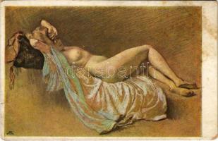 Nach dem Ball / Apres la fete / Erotic nude lady art postcard s: H. Krenes (r)