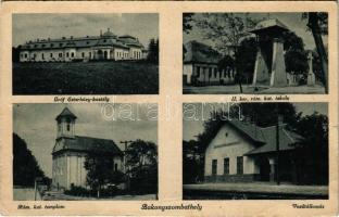 1944 Bakonyszombathely, Gróf Esterházy kastély, vasútállomás Római katolikus templom és II. ker. iskola (fa)
