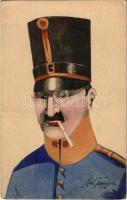 Offizier B.K.W.I. 809-3. / Austrian officer, military art postcard s: Rudolf Tropper (kopott sarkak / worn corners)